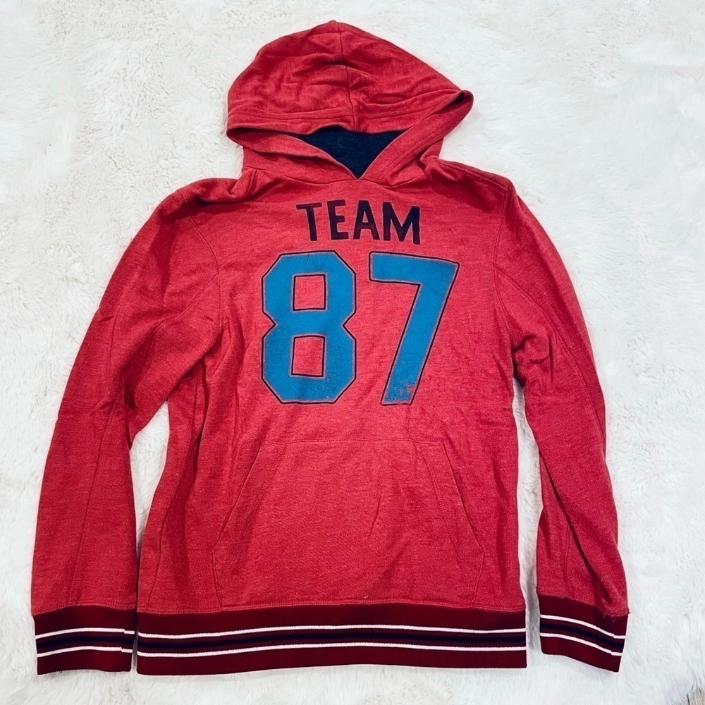 Cat & Jack Kid’s Red Team 87 Varsity Sporty Athletic Pullover Hoodie Size M